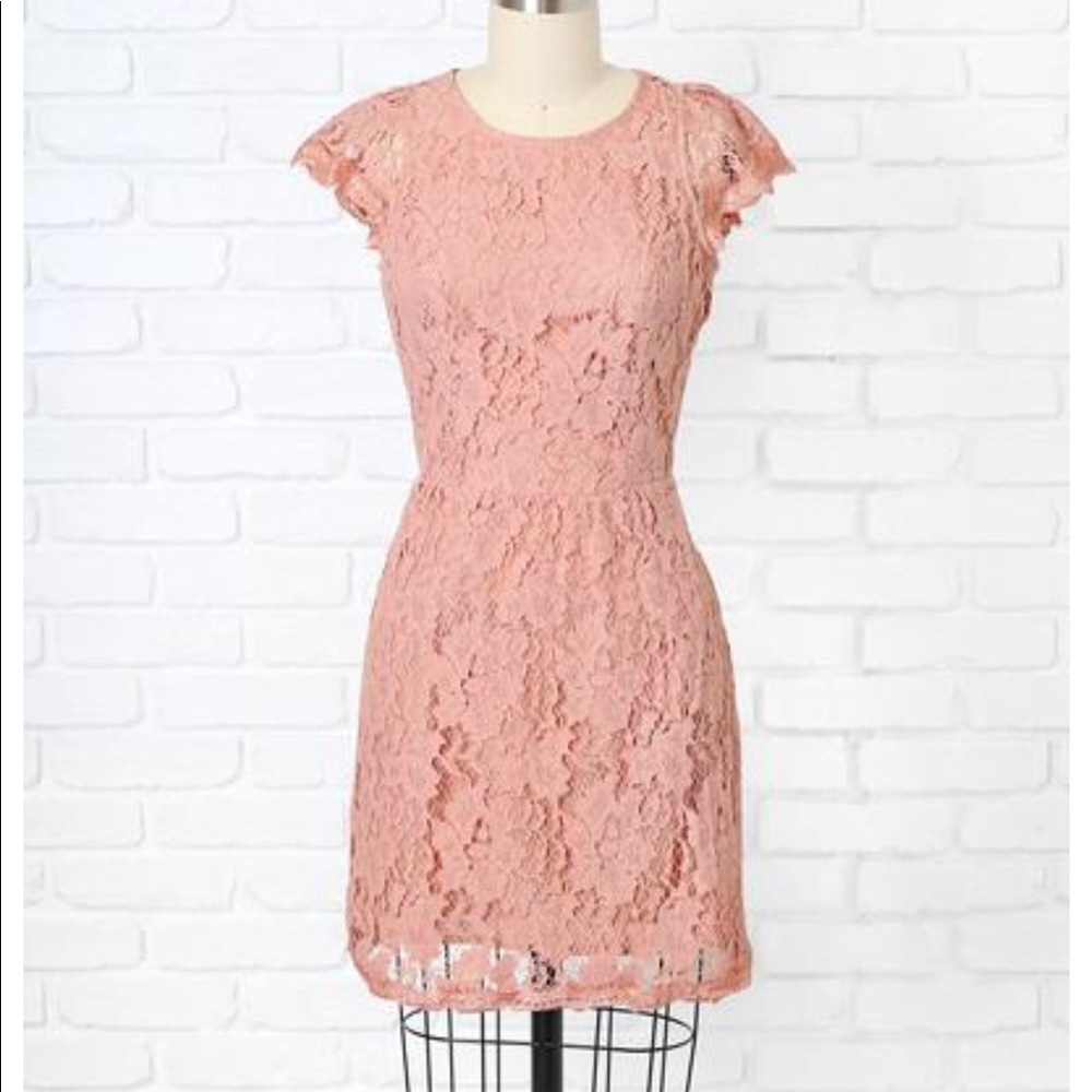 Dusty Rose lace open back dress